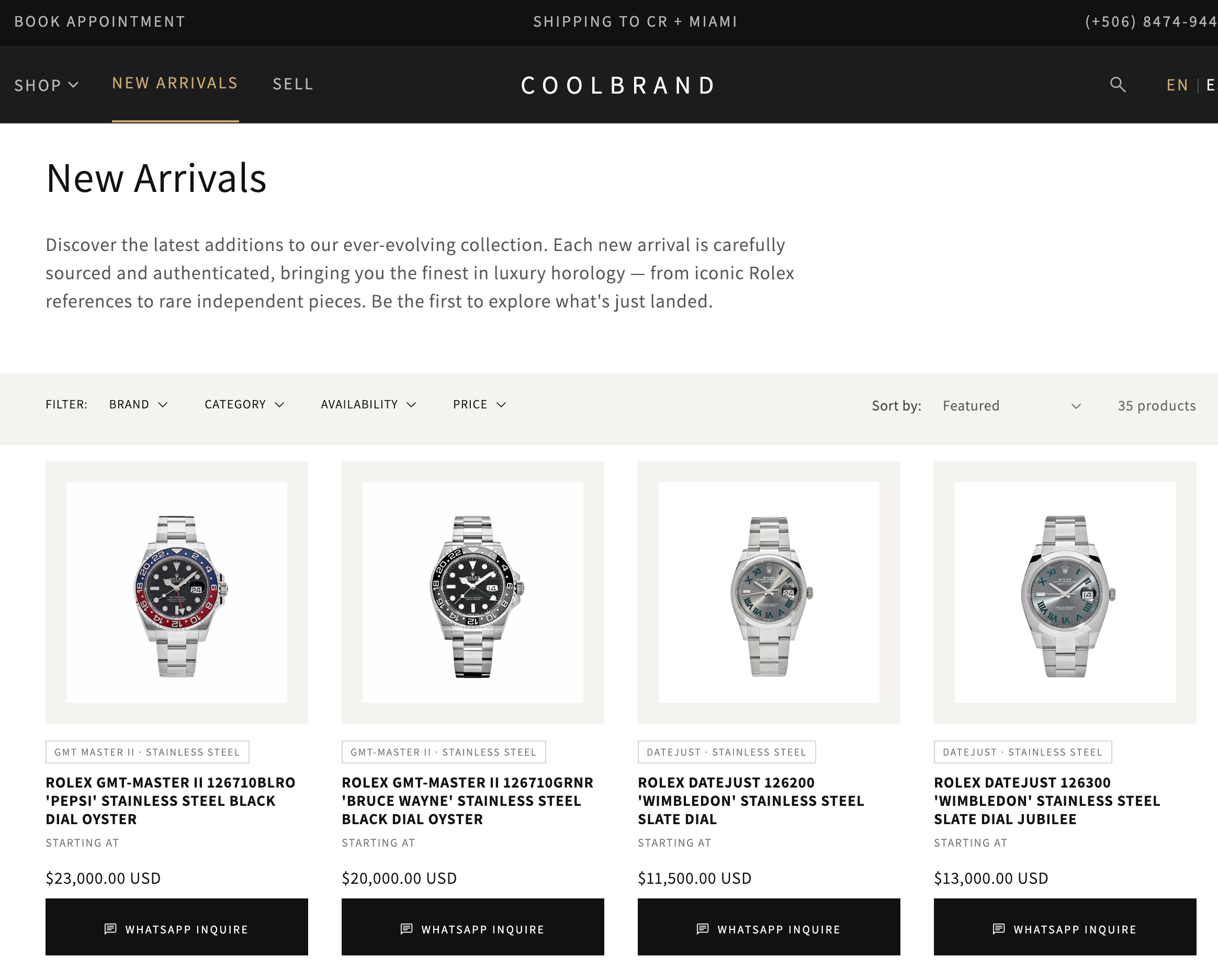New Arrivals: collection page with filter system